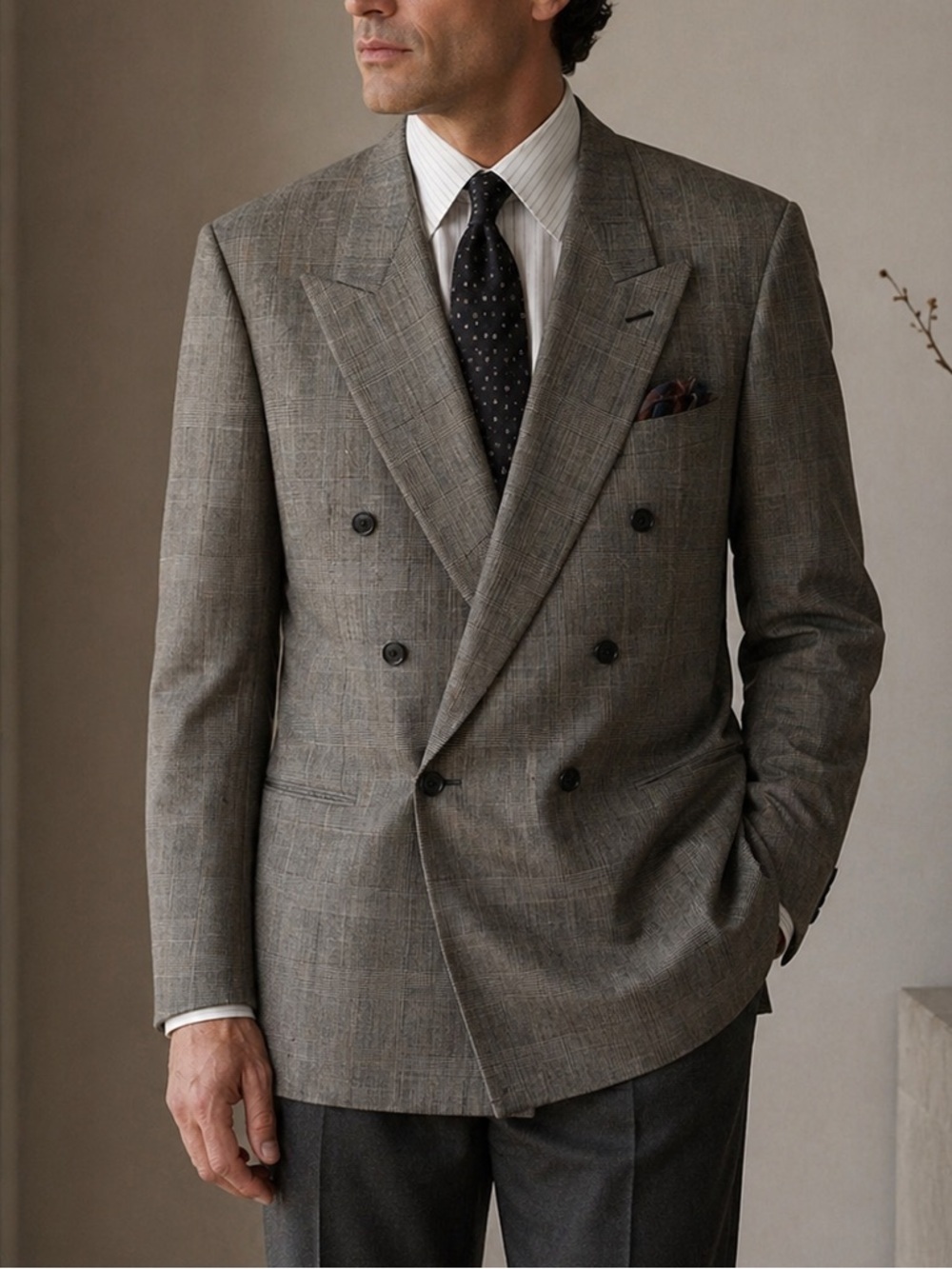 Givenchy Monsieur Double Breasted Glen Check Blazer Italy Quiet Luxury 44L wool